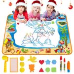 Water Doodle Mat – Large (39.4 x 27.5in) Aqua Magic Mat Kids Water Drawing Painting Pad with Water Pens & Stamps – Educational Toy&Toddler Gift for Girl Boy Age 1 2 3 4 5 6 7 8 9 10 11 12 Year Old