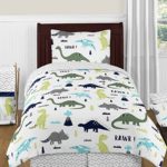 Sweet Jojo Designs 4-Piece Navy Blue and Green Modern Dinosaur Boys or Girls Kids Teen Twin Bedding Set Collection