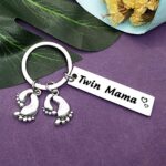 Twin Mom Gift Keychain New Mom Gift Jewelry Mommy to Be Gift Mother of Twins Jewelry Twin Mama Keyring Key Chain Pregnant Gift Twins Mother Jewelry First Time Mom Gift Pregnancy Announcement Gift