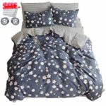 XiXiLi Floral Print Kids Girls Bedding Duvet Cover Set Twin Cotton Striped Reversible Stripe Pattern Navy Blue Teens Boys Bedding Sets Twin 3 PC Single Bed Comforter Covers with Zipper Closure