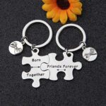bobauna Born Together Friend Forever Puzzle Piece Keychain Set Gift For Twin Sisters Brothers BFF (born together keychain set)