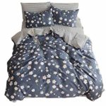Jane yre Flower Print Kids Girls Bedding Floral Duvet Cover Set Twin Cotton Striped Reversible Pattern Navy Blue Teens Boys Bedding Sets Twin 3 PC Comforter Cover Sets with Zipper Closure
