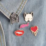 MeliMe Cute Cat Animal Floral Fruits Enamel Brooch Pins Cartoon Lapel Pins Lovely Badge for Women Kids Clothing Decoration (Jacket Heart lips set of 5)