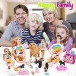 Family Dolls Set of 6 People with Dollhouse Pets Included Pregnant Mom Dad 3 Kids and Baby Boy in Mommy’s Tummy, Doll Playsets and Accessories for 3-12 Years Old Toddlers Gift