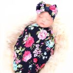 Galabloomer Newborn Receiving Blanket Headband Set Flower Print Baby Swaddle Receiving Blankets